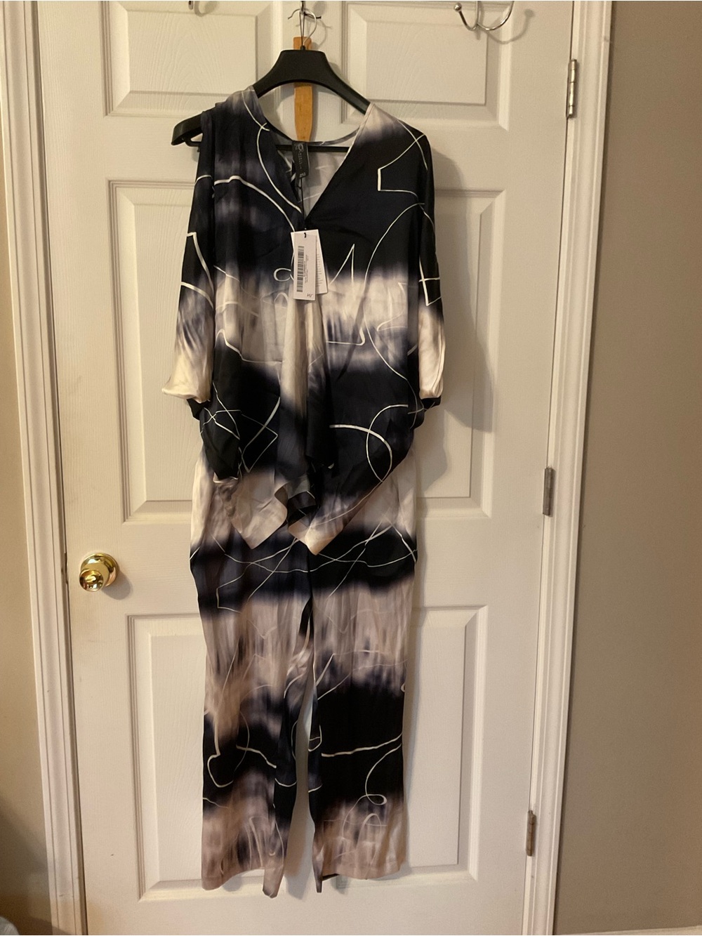 Zero + Maria Cornejo Black and Cream Abstract Tunic Top